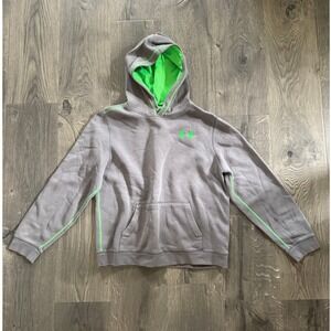 Under Armour Rival Fleece Boys Hoodie XL Gray Neon Green Cotton Blend Excellent